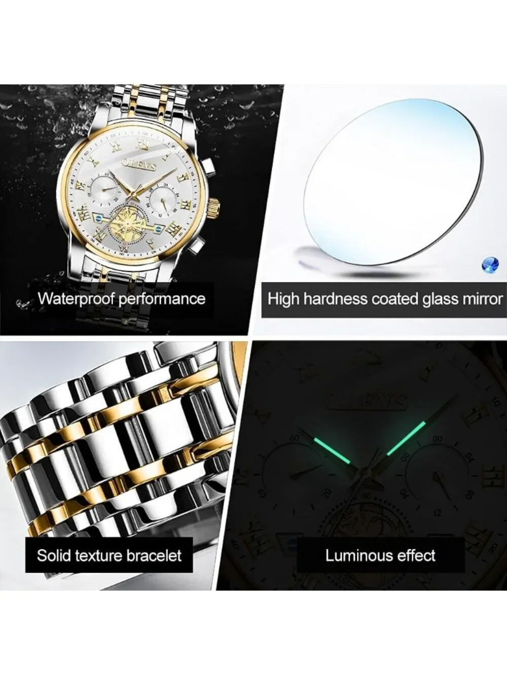 Olevs Men's Gold And White Multifunction Waterproof Luminous Chronograph Watch